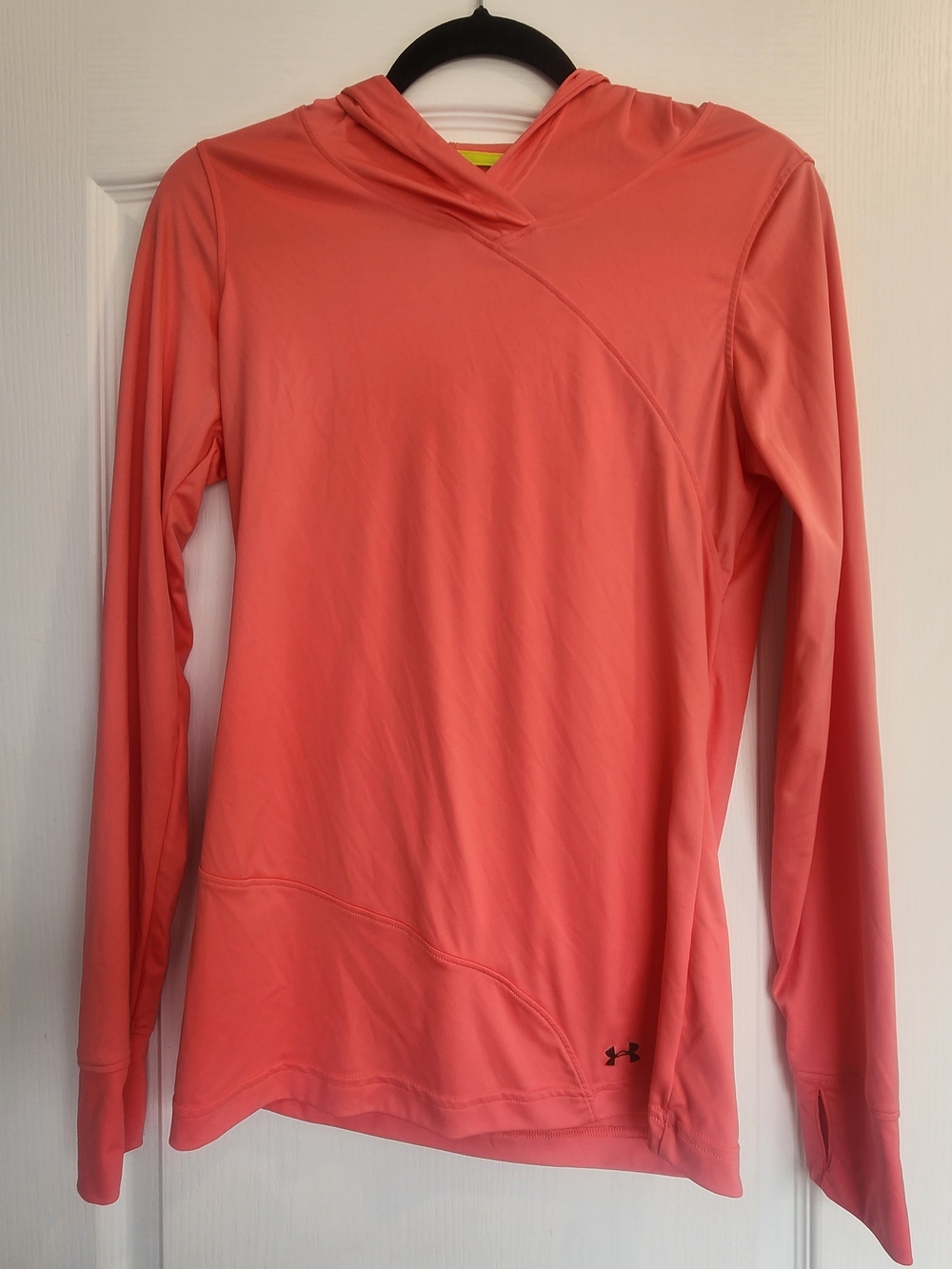 Under Armour Womens Coral-Pink Long Sleeve Hooded Performance Top L Euc